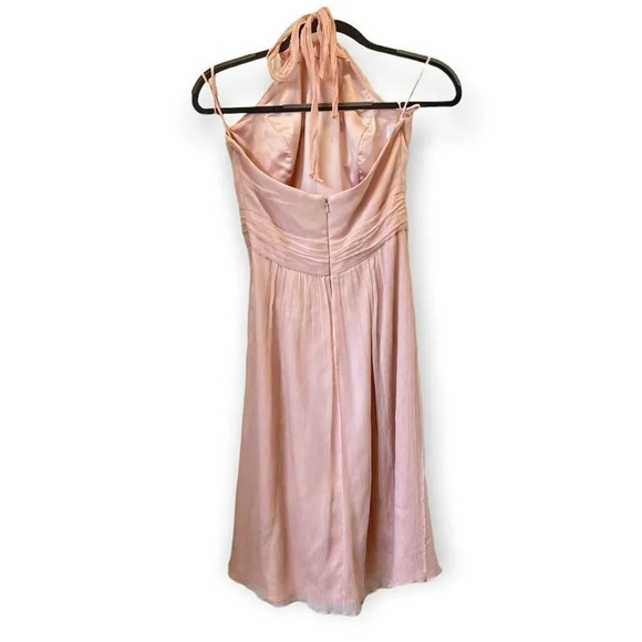 AMSALE Blush Pink Halter Mini Dress Bridesmaid Rose Detail Size 8 G577C - Picture 2 of 9